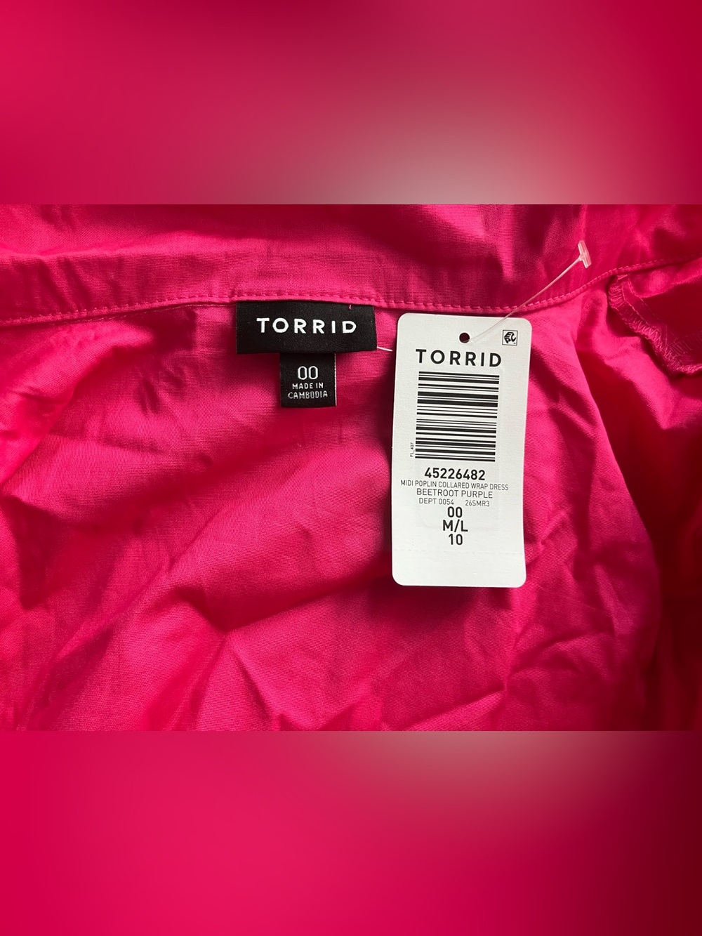 Torrid Cotton Poplin Surplice Midi Dress Size 00/US10 Beetroot Purple (Pink) NWT - Picture 10 of 16